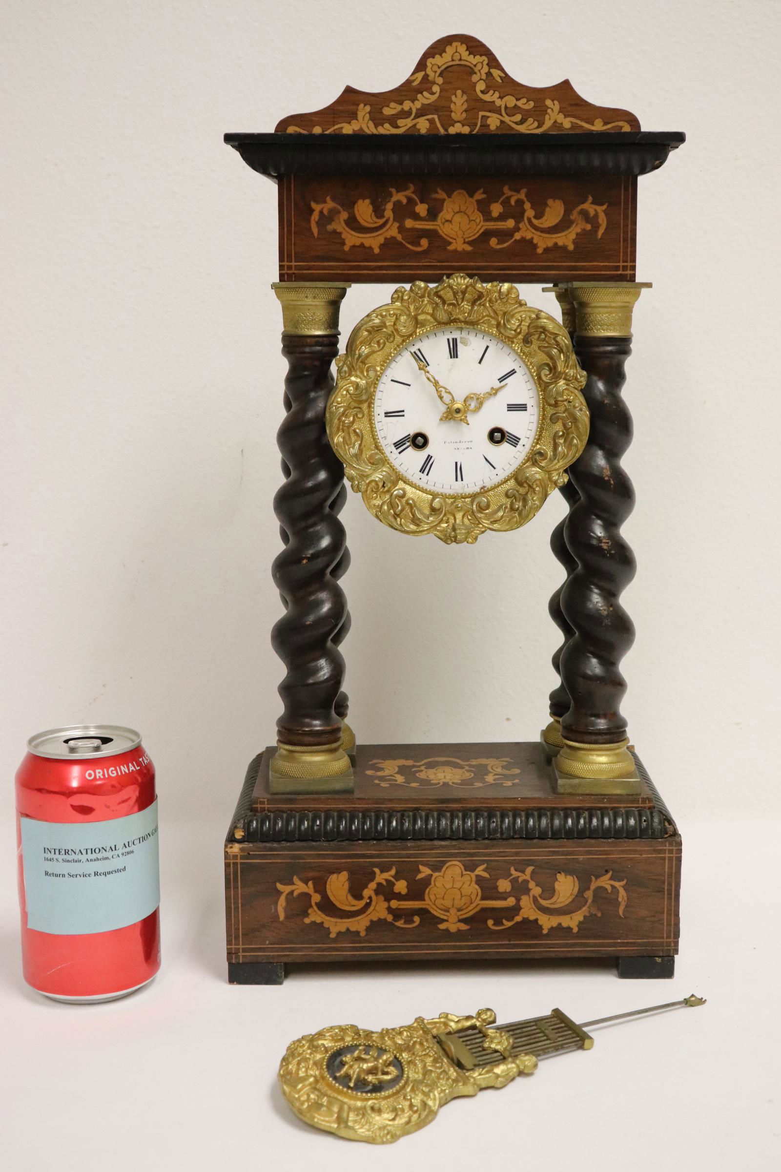 Antique table clock with beautiful inlaid wood case (1 of 10)
