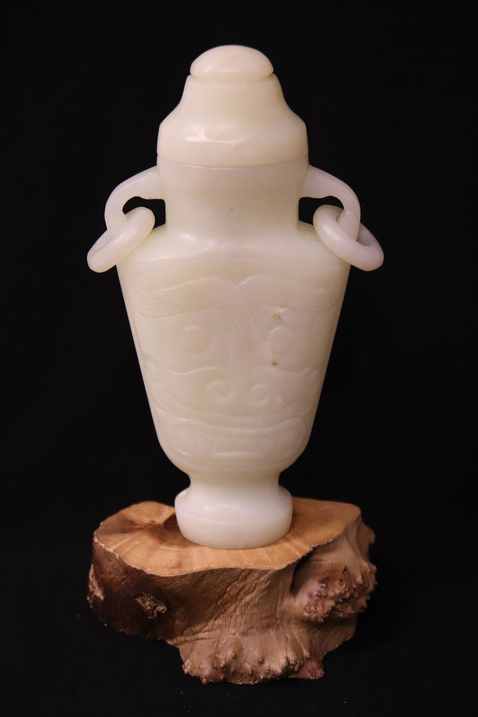 Chinese white jade carved covered vase (1 of 10)
