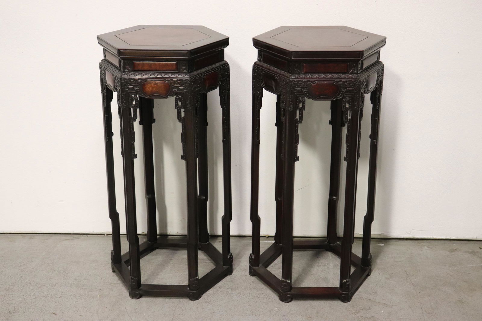 Pair fine zitan wood pedestal tables (1 of 11)