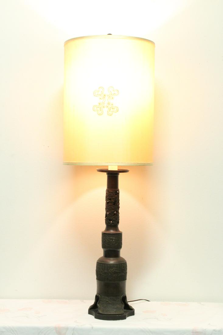 Japanese antique bronze candle holder made as lamp (1 of 11)