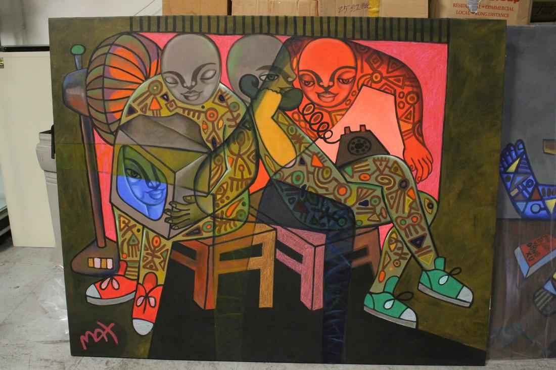 large modern subject oil on  canvas painting, signed (1 of 6)