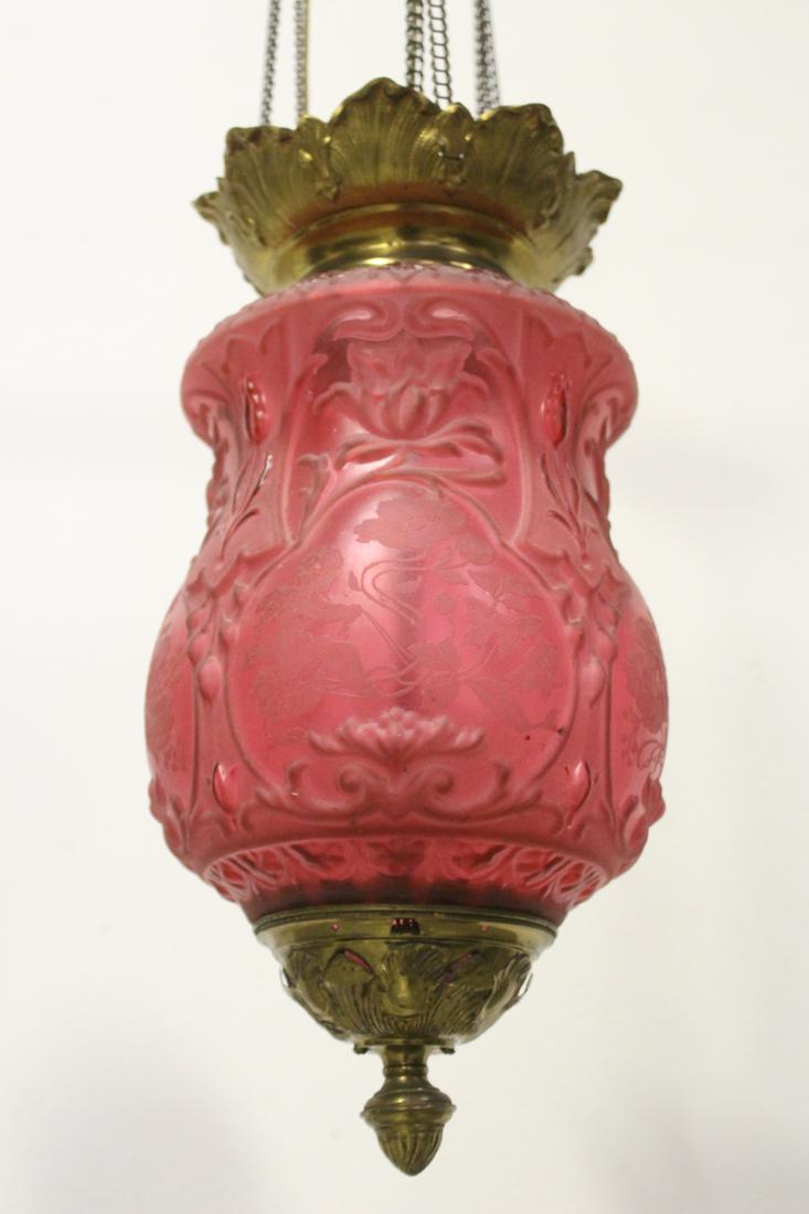 A beautiful Victorian cranberry ceiling lamp (1 of 9)