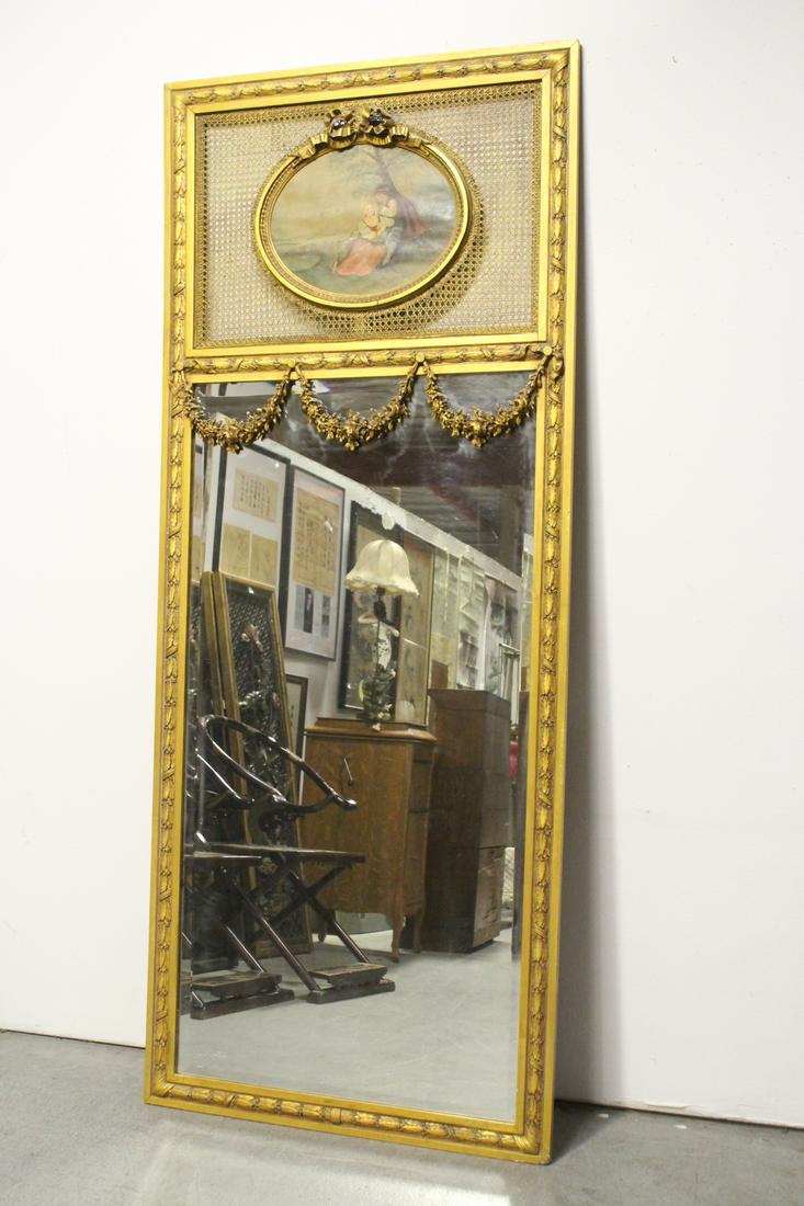 large antique French mirror with painting (1 of 8)