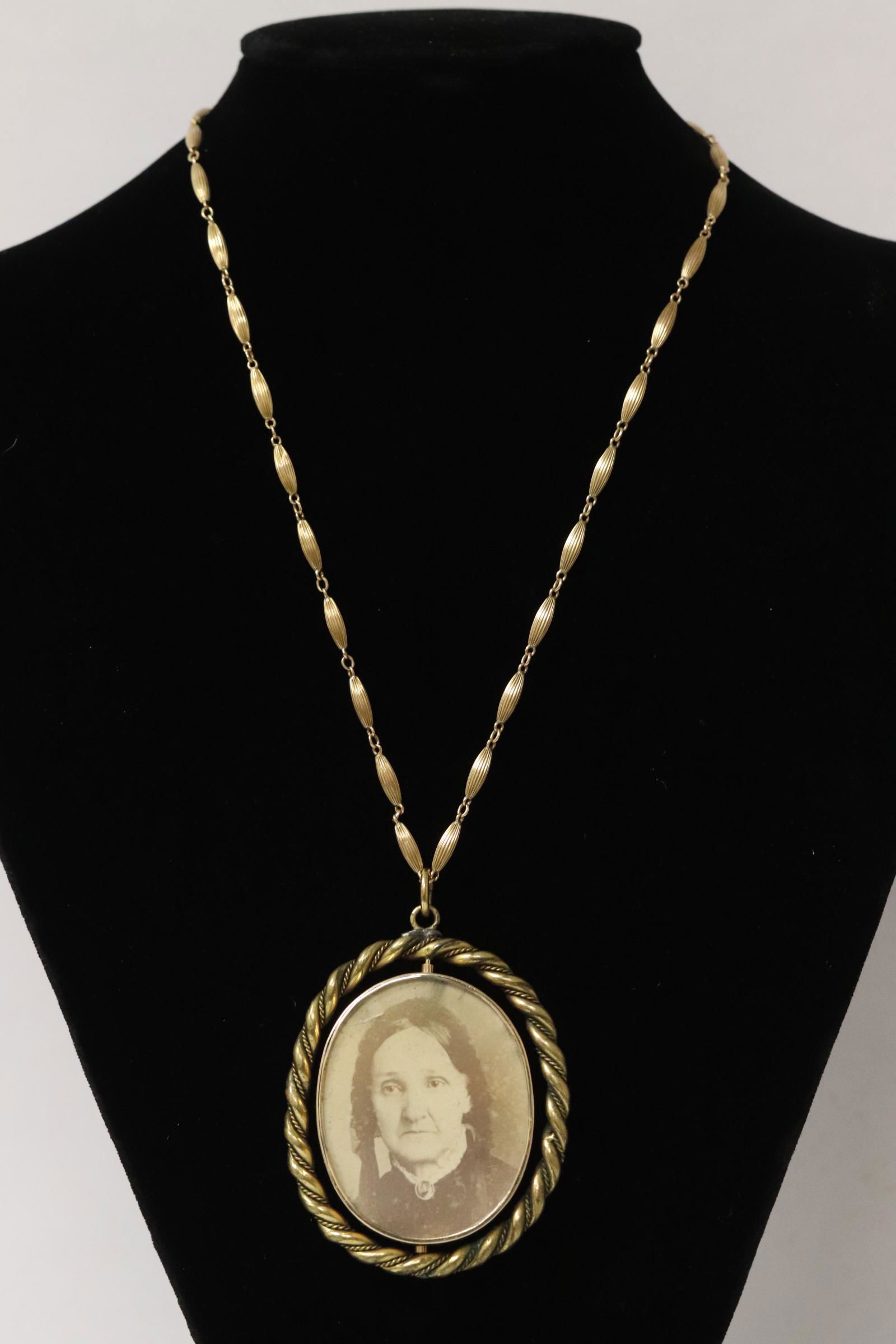 A Victorian 14K bezel cameo w/ a 14K necklace (1 of 9)