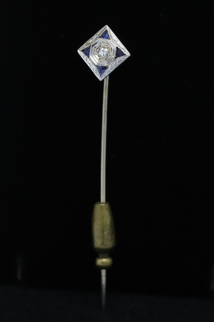 14K W/G stick pin with diamond and blue stones (1 of 8)