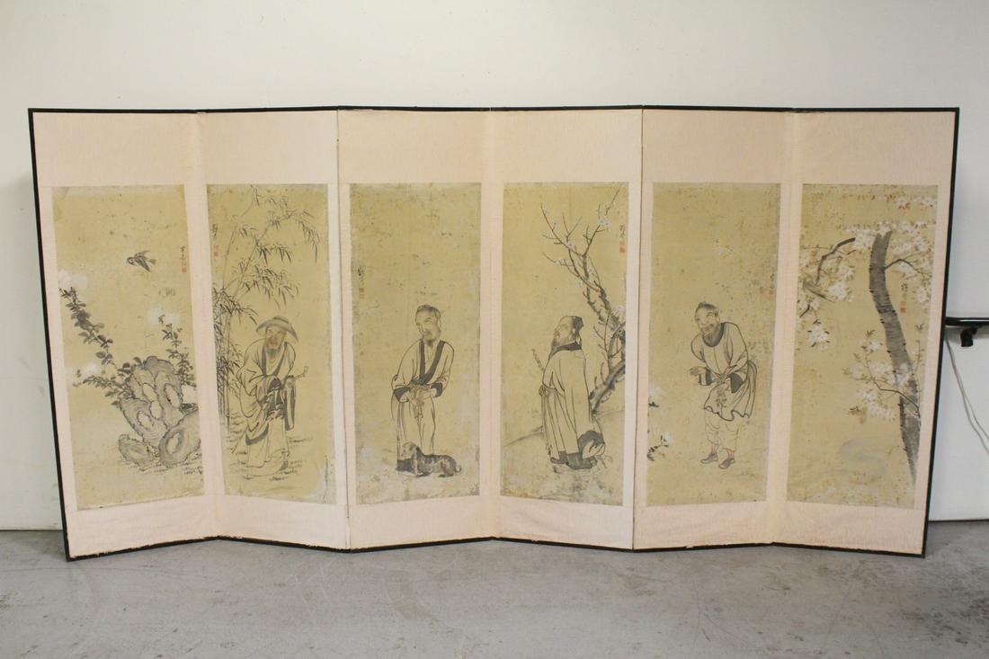 6-panel 19th c. Japanese room divider with w/c (1 of 12)