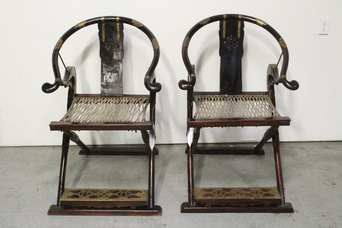 Pair Chinese vintage hardwood folding chairs (1 of 10)