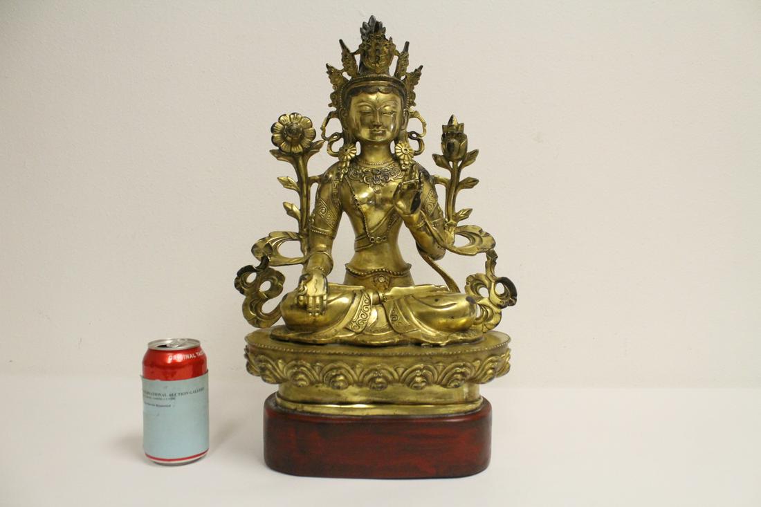 Chinese vintage gilt bronze sculpture with stand (1 of 10)