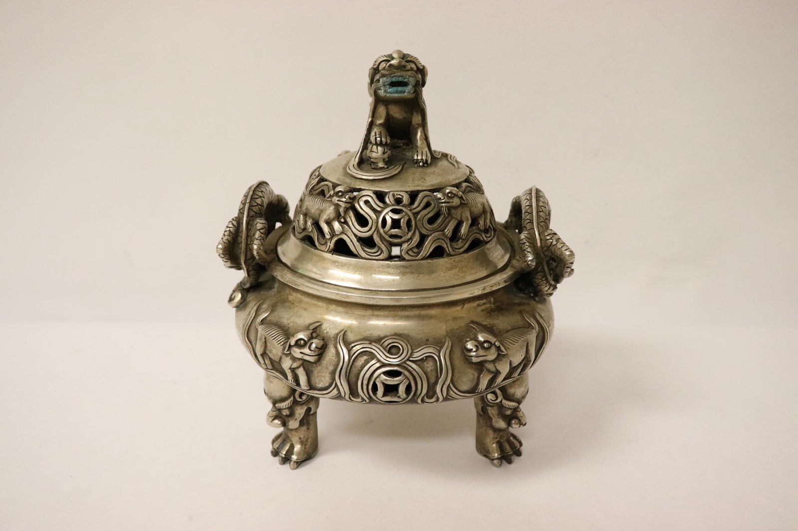 Chinese silver on bronze censer (1 of 10)
