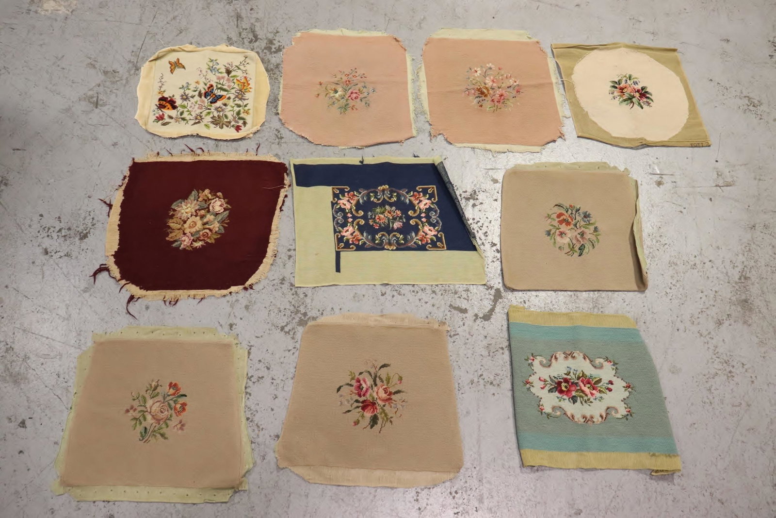 10 vintage needle point panels: 10 vintage needle point panels