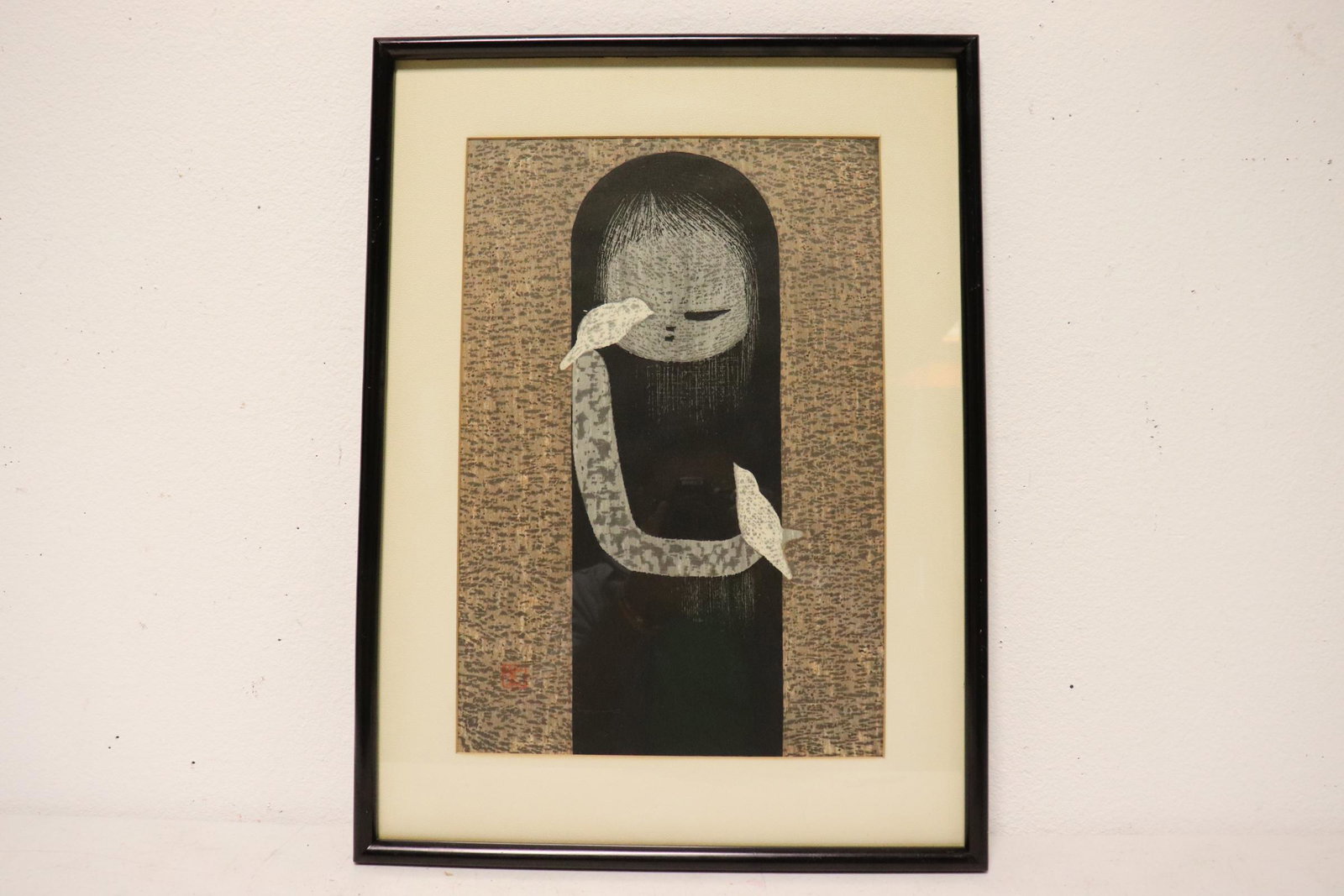 Japanese woodblock print "little girl": Japanese woodblock print "little girl" by Kaoru Kawano, 14.6"x10"