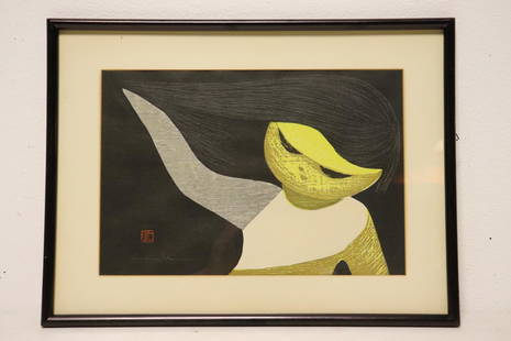 Japanese woodblock print "little girl": Japanese woodblock print "little girl" by Kaoru Kawano, 9.9"x14.6"