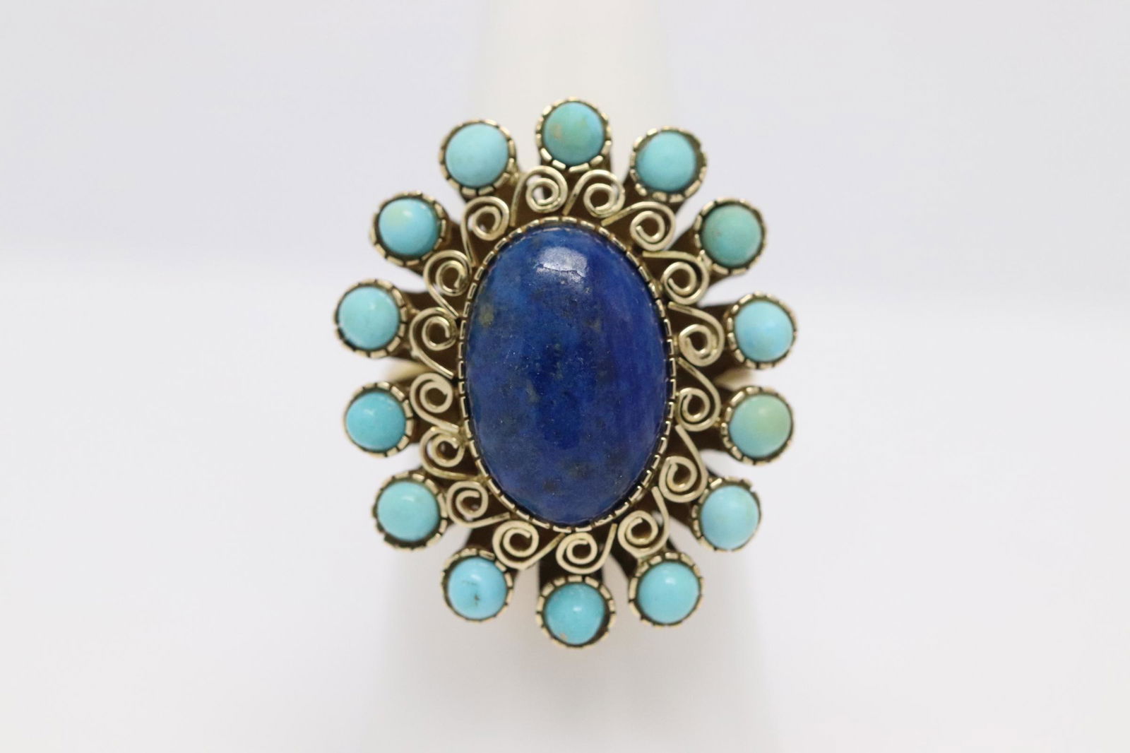 14K Y/G ring w/ lapis accented by turquoise (1 of 9)