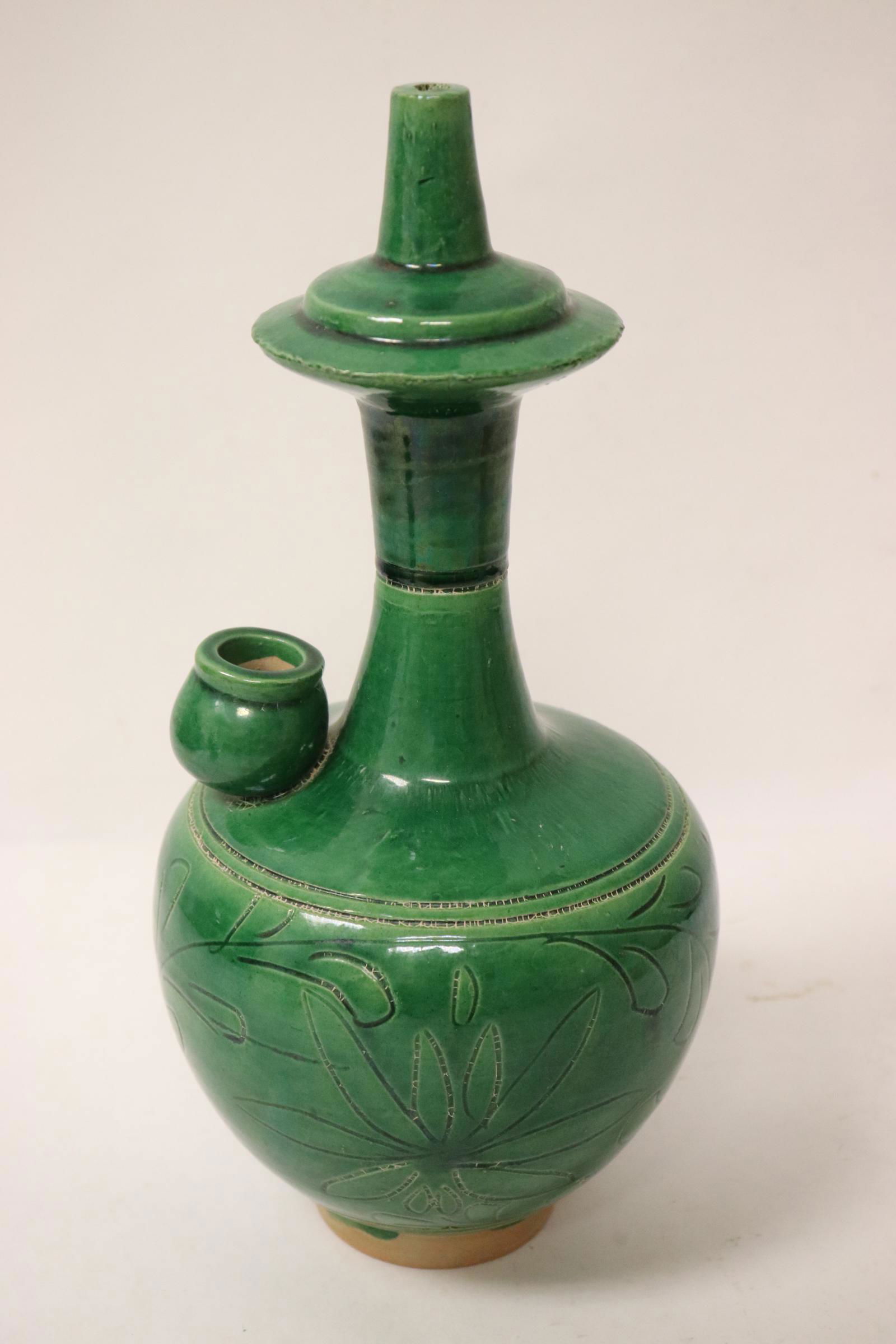 Unusual green glazed porcelain oil jar (1 of 10)