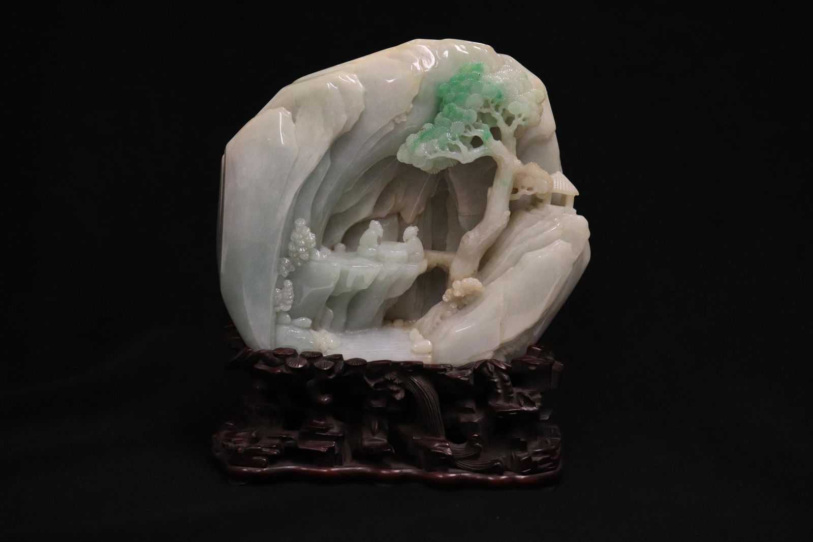 Chinese jadeite mountain w/ carved rosewood stand (1 of 11)
