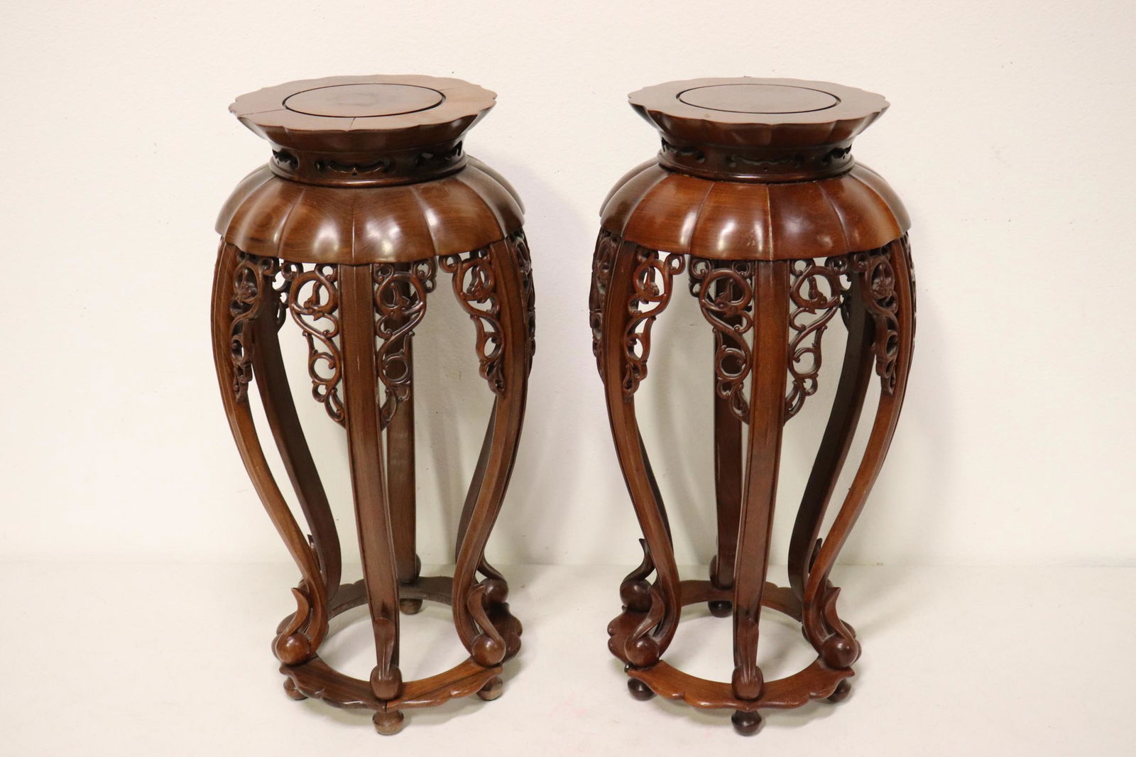 Pair Chinese rosewood pedestal stools (1 of 10)