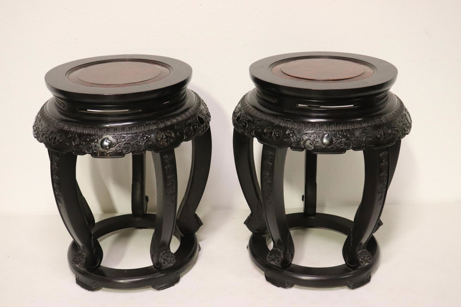 Pair rare Chinese zitan pedestal drum stools (1 of 11)