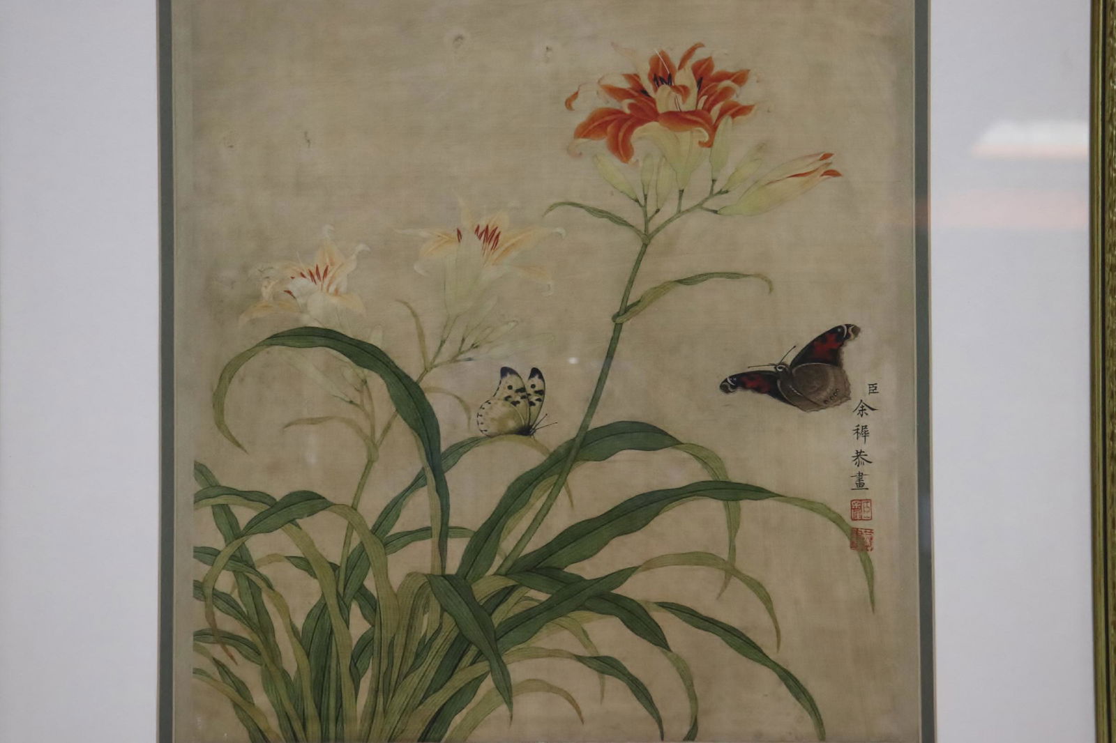 Chinese framed print on silk panel (1 of 10)