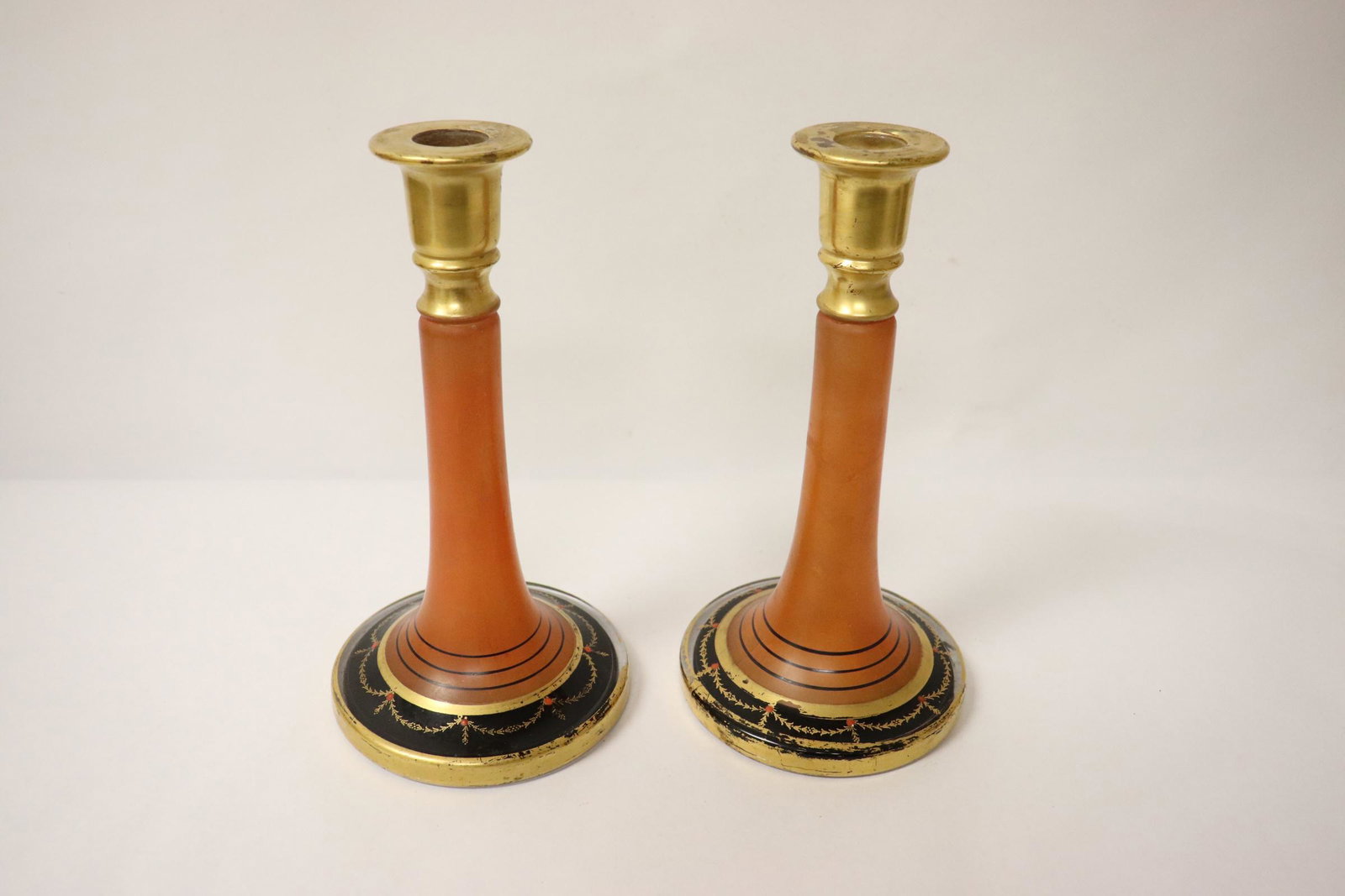 Pair beautiful art deco art glass candle holders (1 of 10)