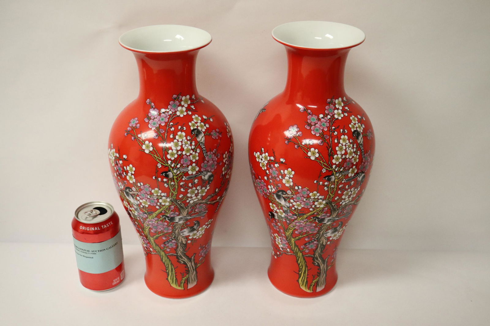 Pair Chinese red background famille rose vases (1 of 10)