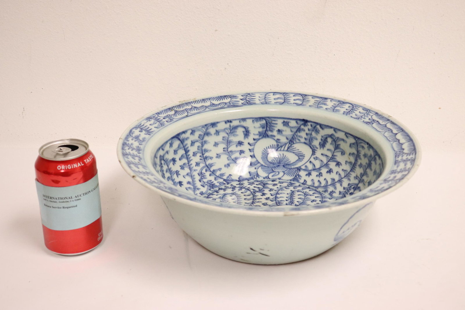 Chinese antique blue and white large bowl, repair: Chinese antique blue and white large bowl, repair, 4.45"Hx13.45"dia