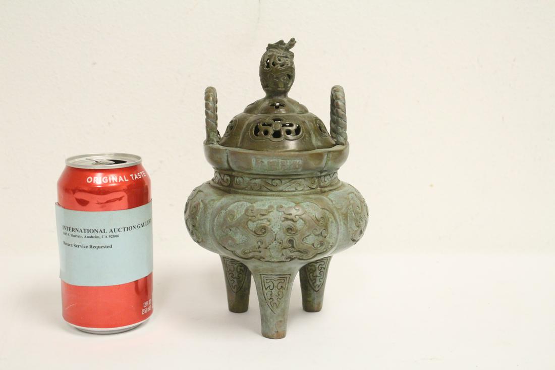 Chinese bronze tripod covered censer (1 of 10)