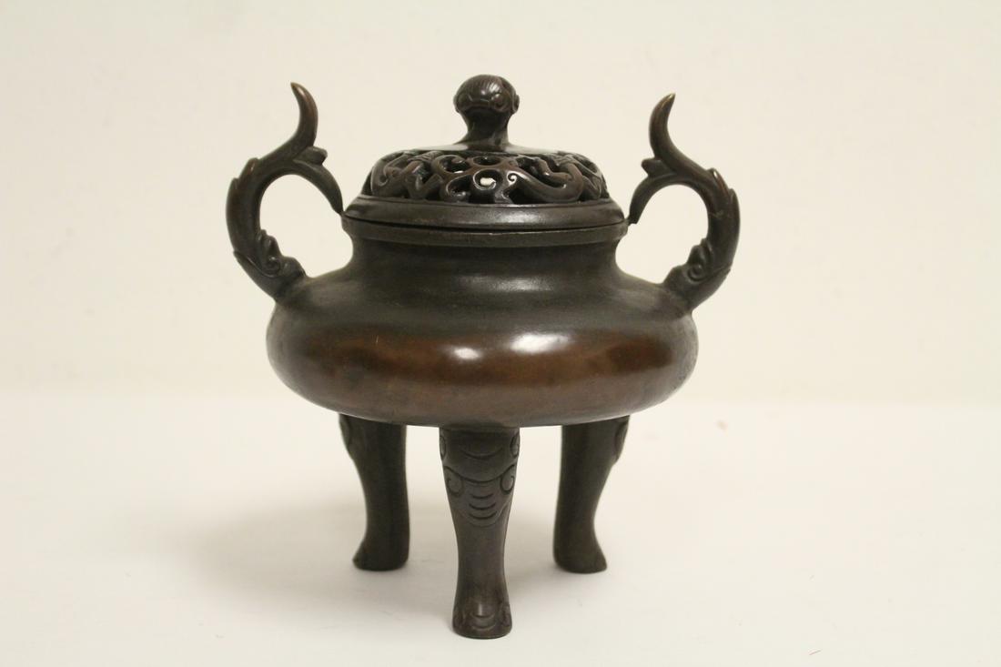 Chinese bronze tripod covered censer (1 of 10)