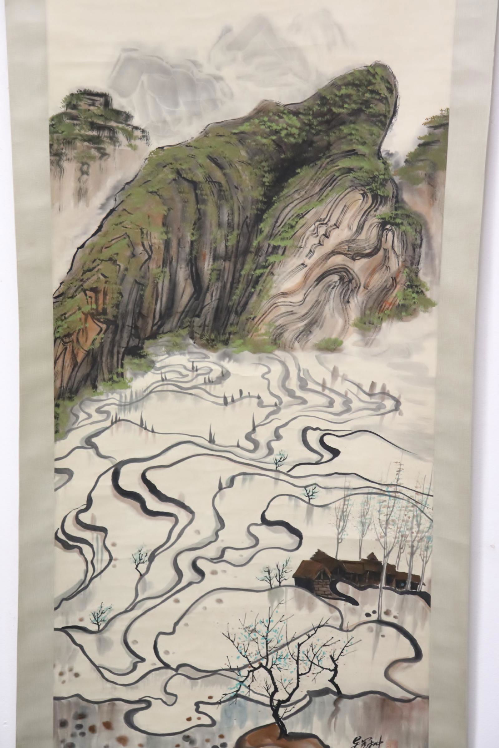 Chinese watercolor scroll "landscape" (1 of 9)