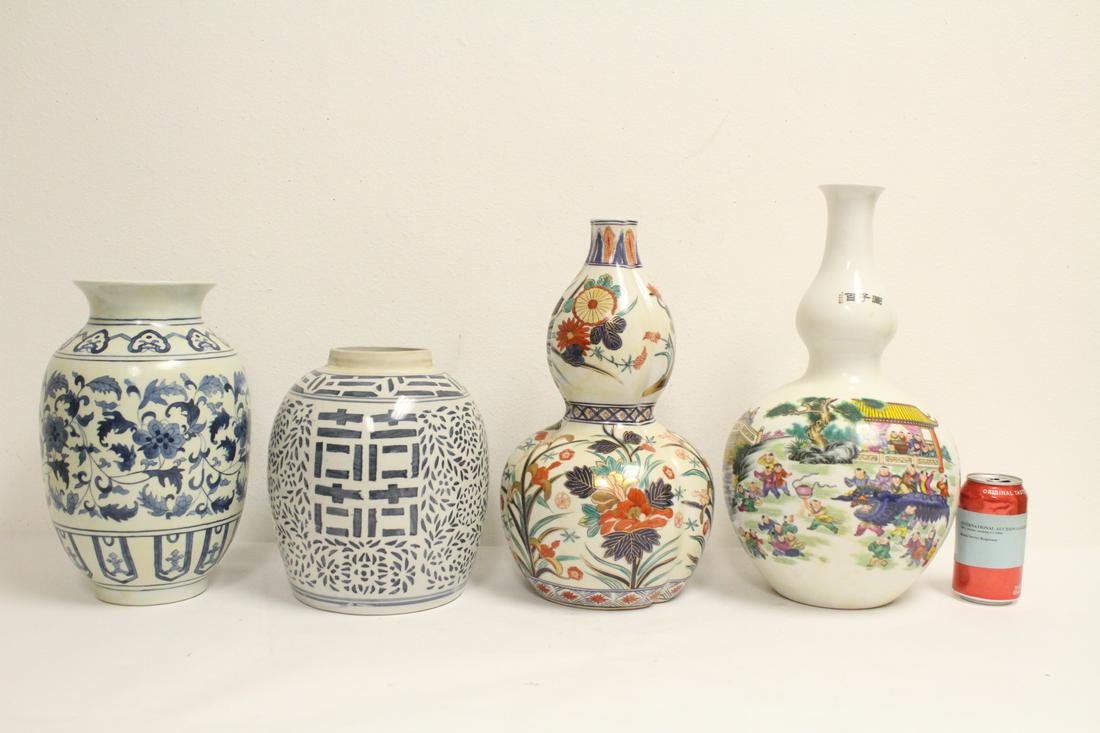 2 Chinese famille rose vases, and 2 b&w jars (1 of 10)