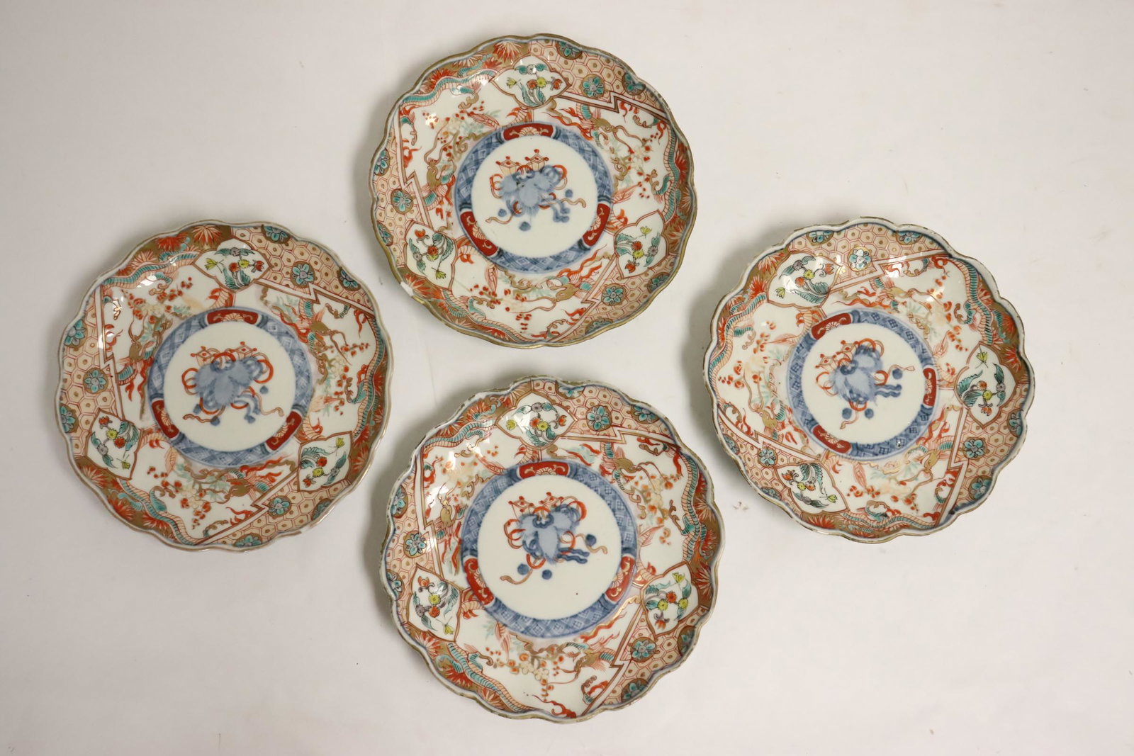 4 Japanese antique imari platters, edge minor chip: 4 Japanese antique imari platters, edge minor chip, 1.38"Hx8.75"dia each