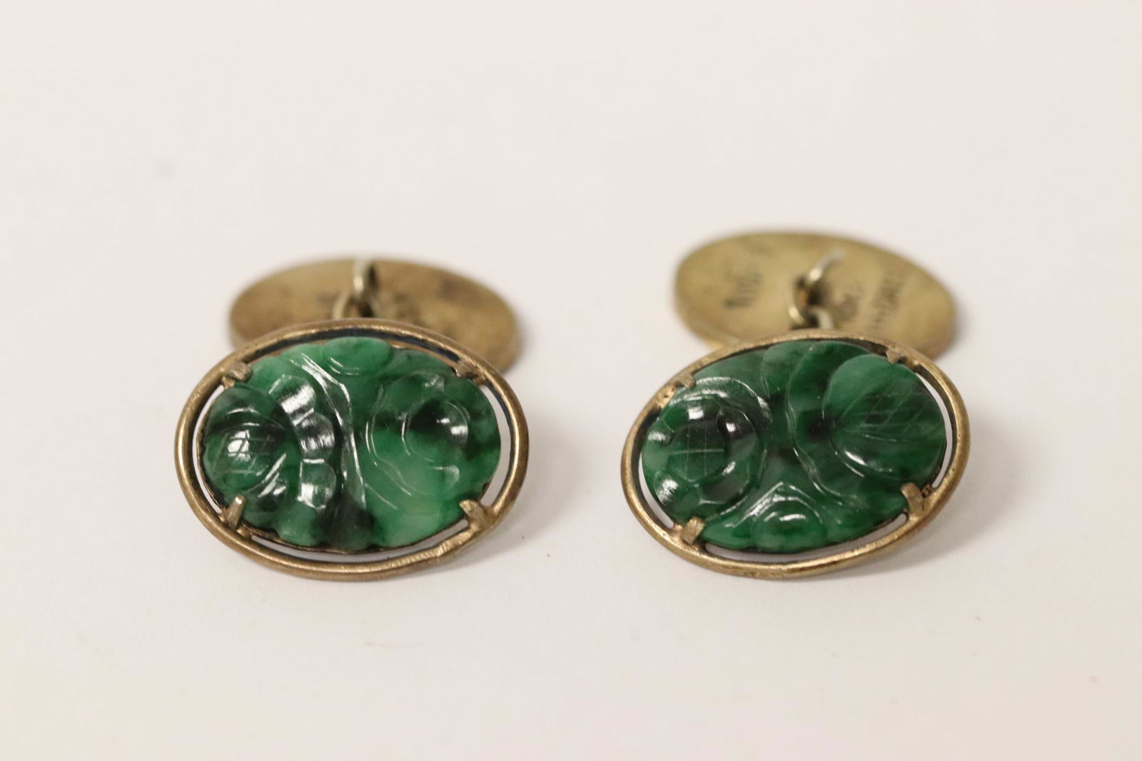 Pair Chinese antique gilt silver jadeite cufflinks (1 of 8)