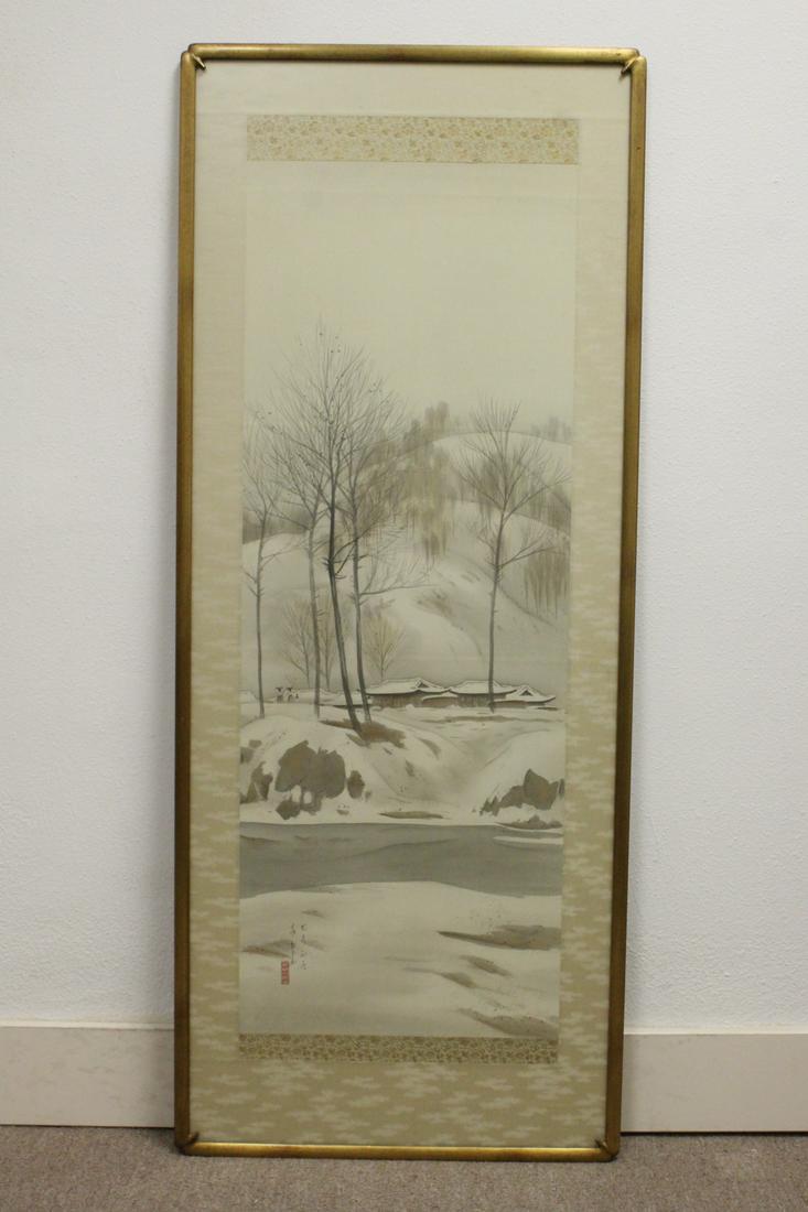 Japanese antique framed w/c on silk, signed (1 of 10)