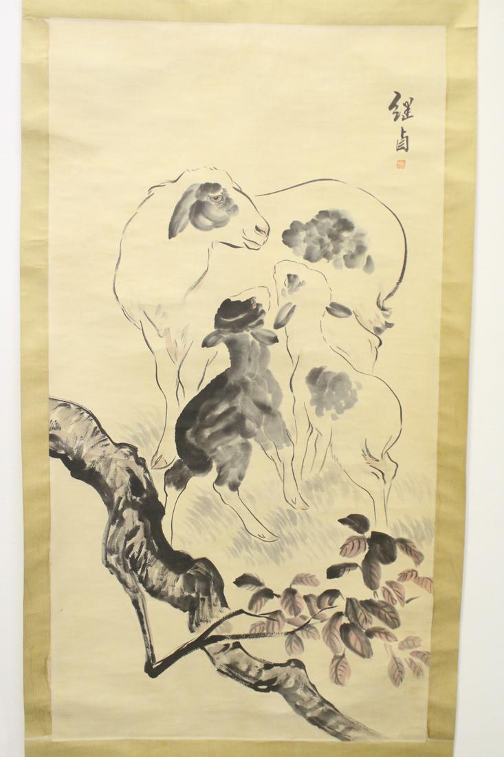 Chinese hand color enhanced print scroll (1 of 10)
