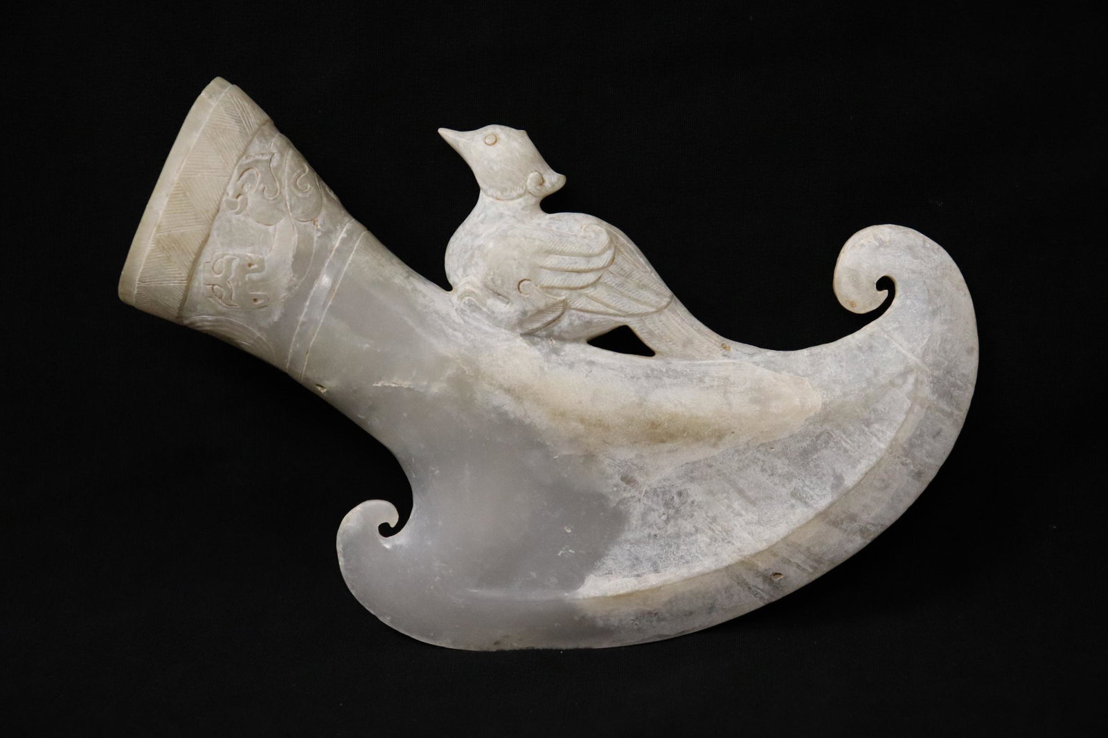 Chinese jade carved weapon finial: Chinese jade carved weapon finial, 7.25"Hx5.25"x1.4"