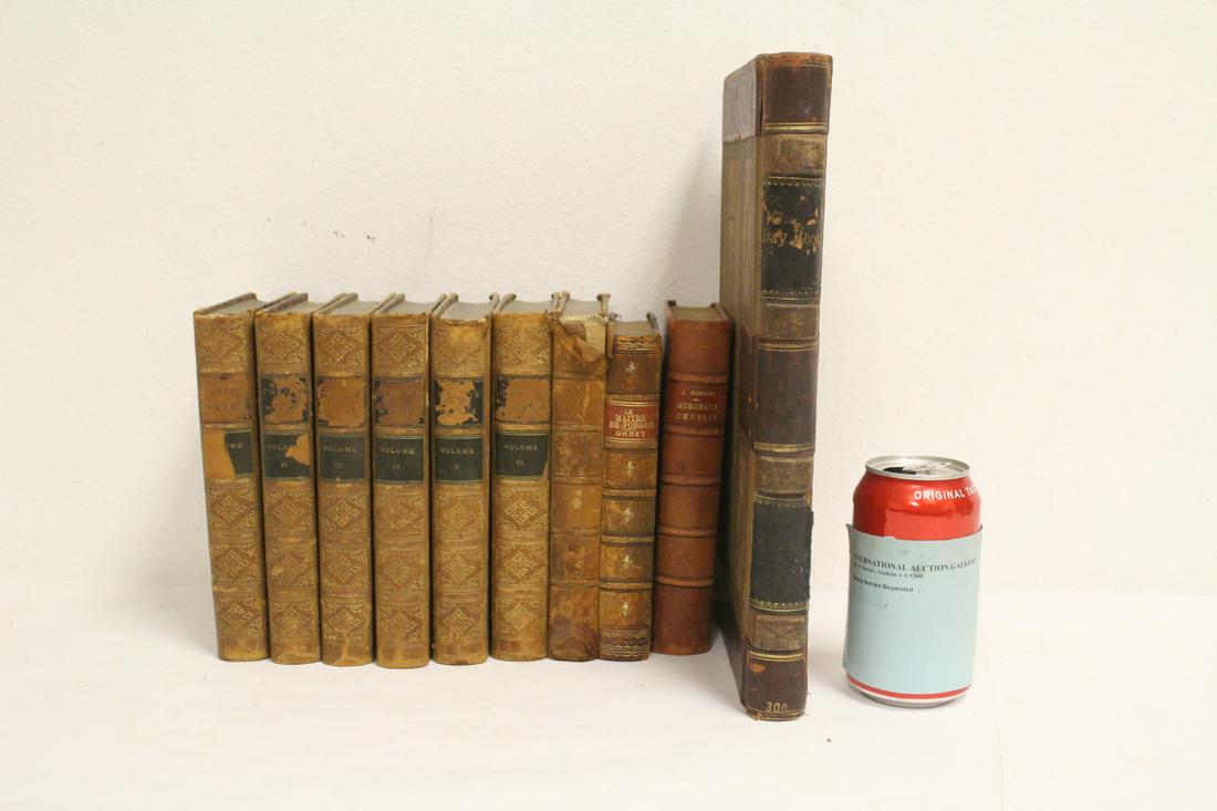 9 partial leather bound books, and a ledger (1 of 9)