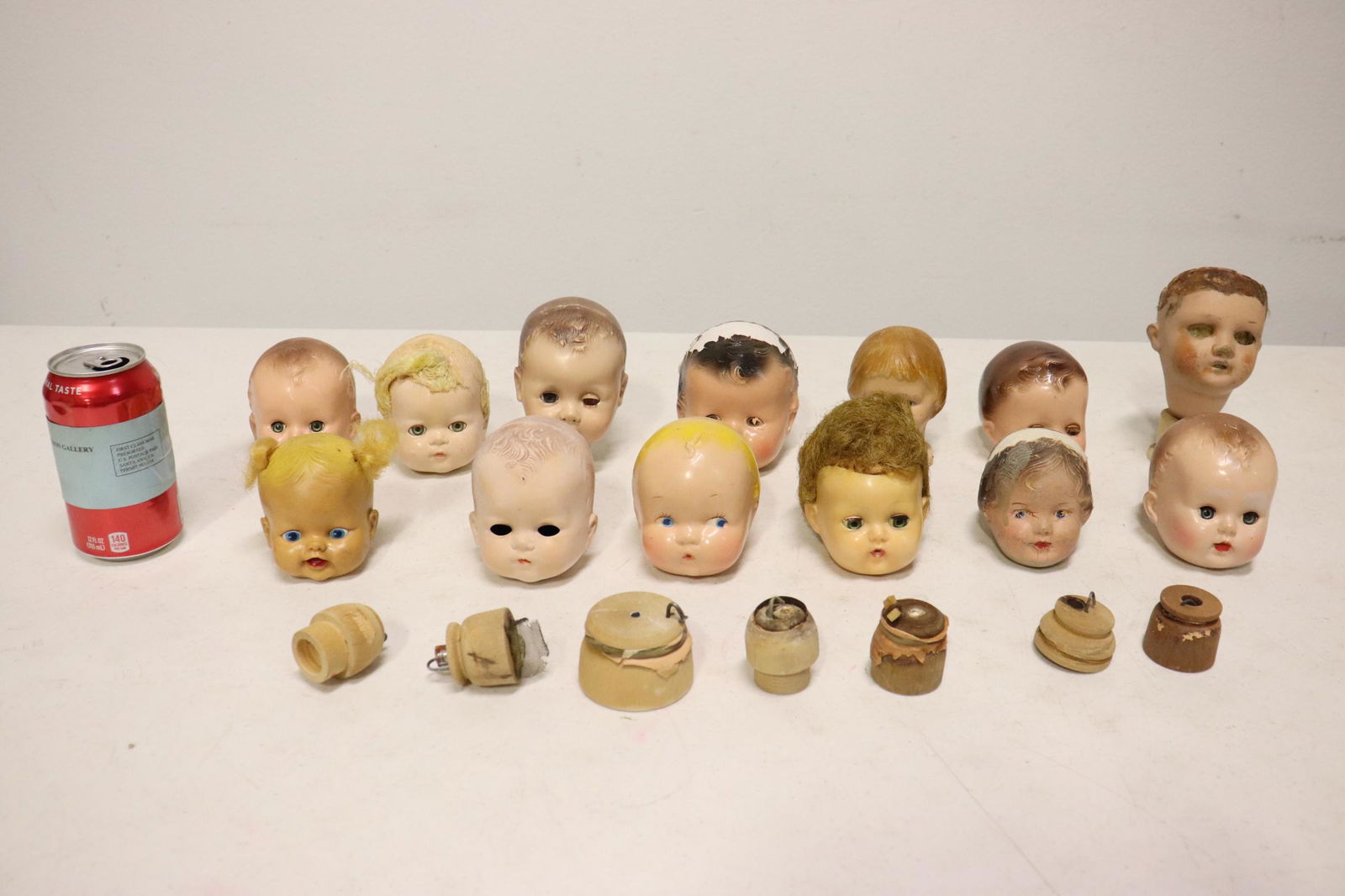 Lot of doll heads, mostly composition (1 of 9)