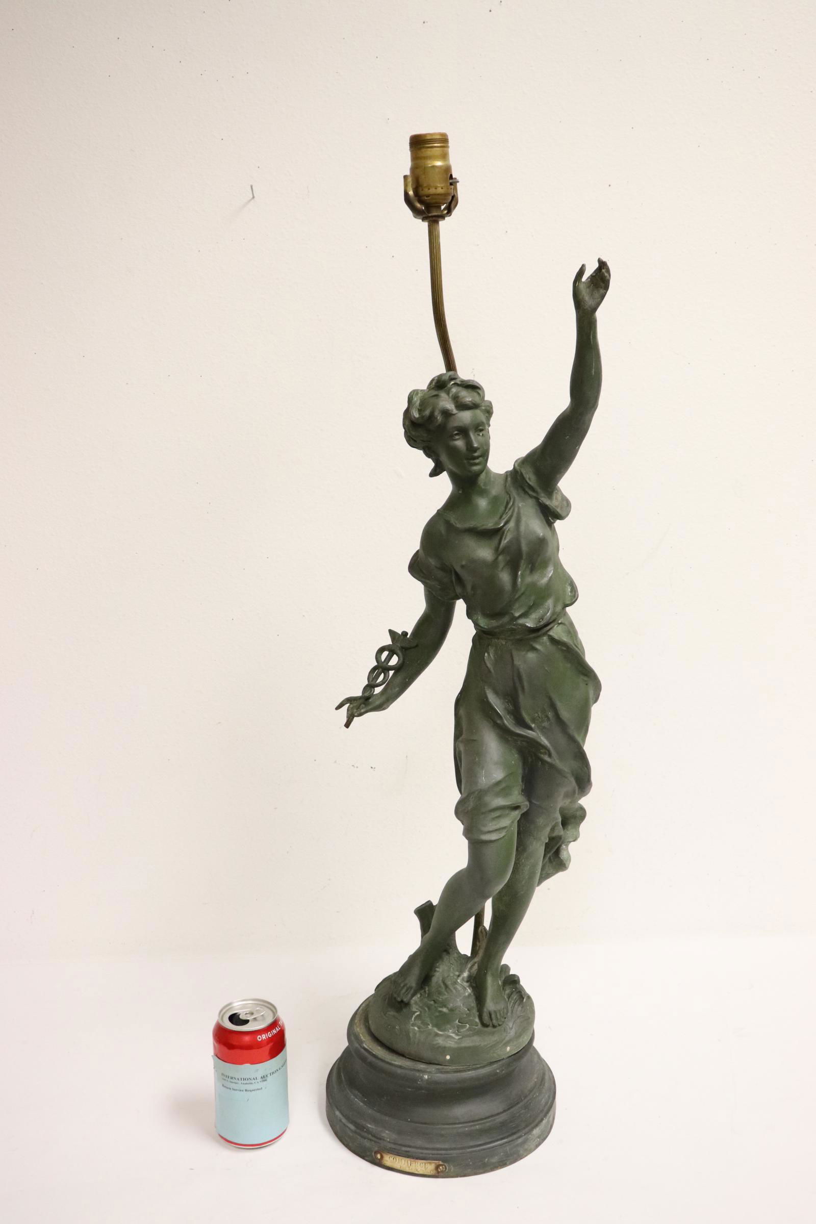 Antique French spelter lamp depicting lady motif (1 of 10)