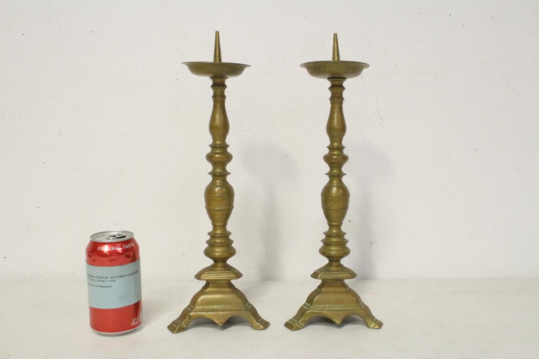 Pair 18th/19th c. solid bronze candlesticks (1 of 9)