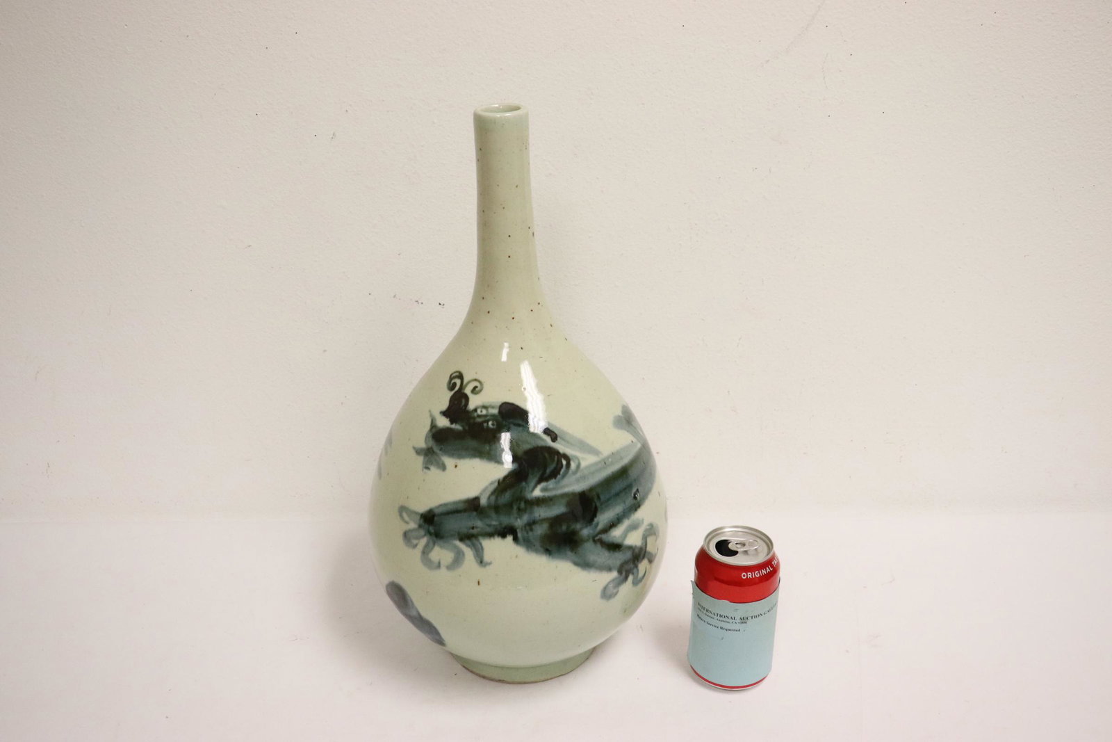 Korean vintage blue and white bottle vase: Korean vintage blue and white bottle vase, 18"Hx8.75"dia