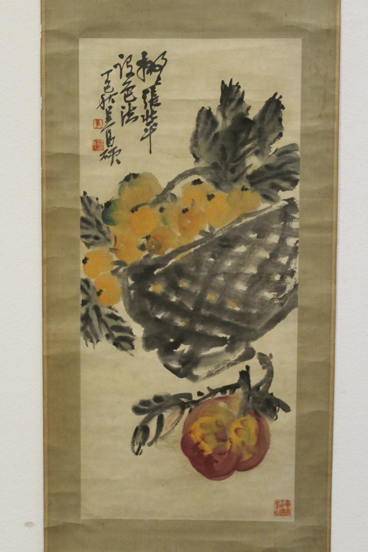 Chinese watercolor scroll depicting fruit in basket (1 of 10)