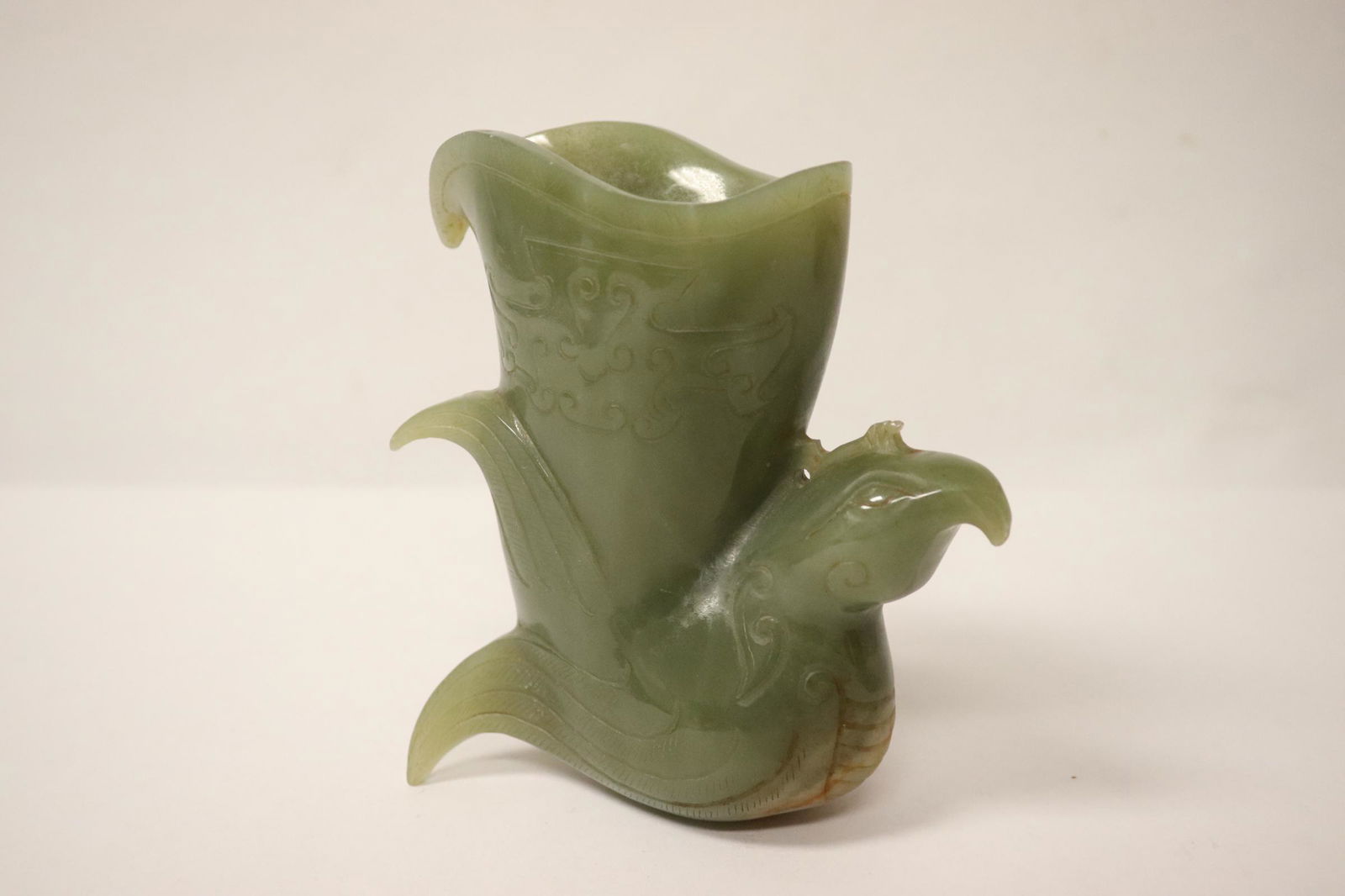 Chinese green jade carved libation cup (1 of 9)