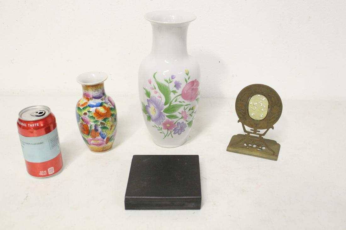 2 Chinese vases, one bookend, & a stone inkwell (1 of 10)