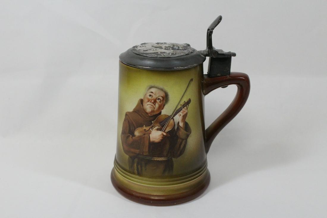 Antique beer stein with art nouveau motif top (1 of 10)