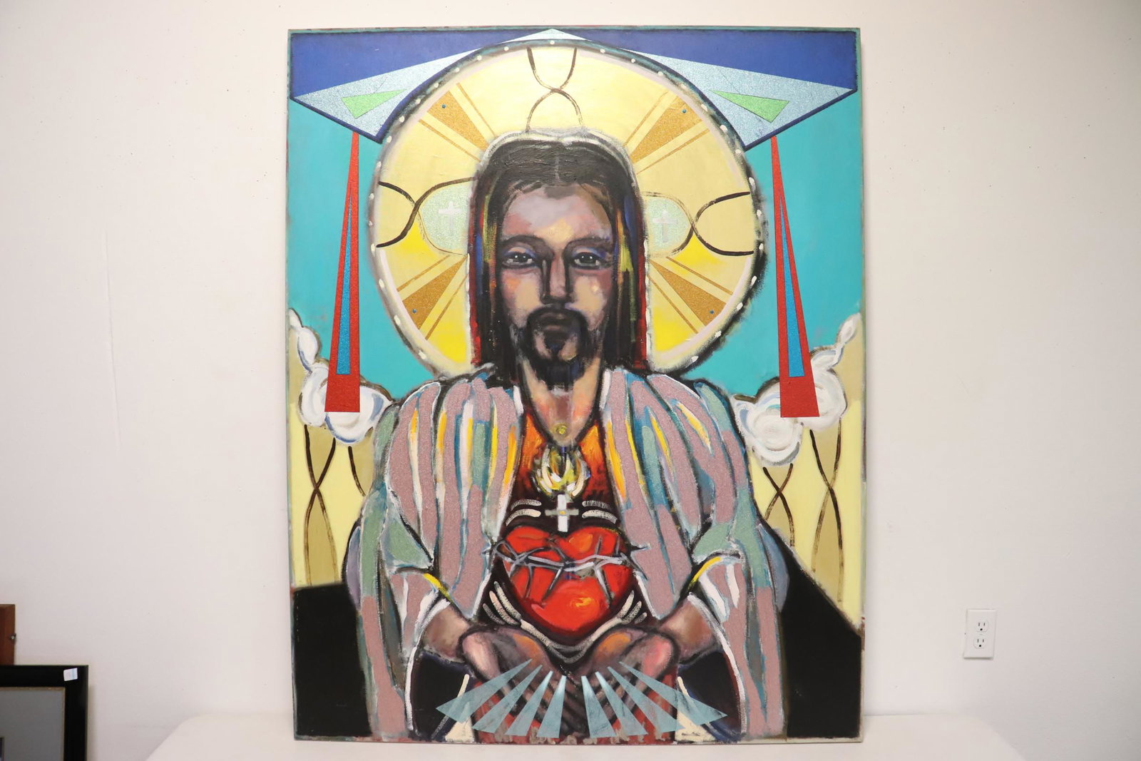 Oil / collage on canvas by Christopher Naylor: Oil / collage on canvas "sacred heart" by Christopher Naylor, 60"x48"