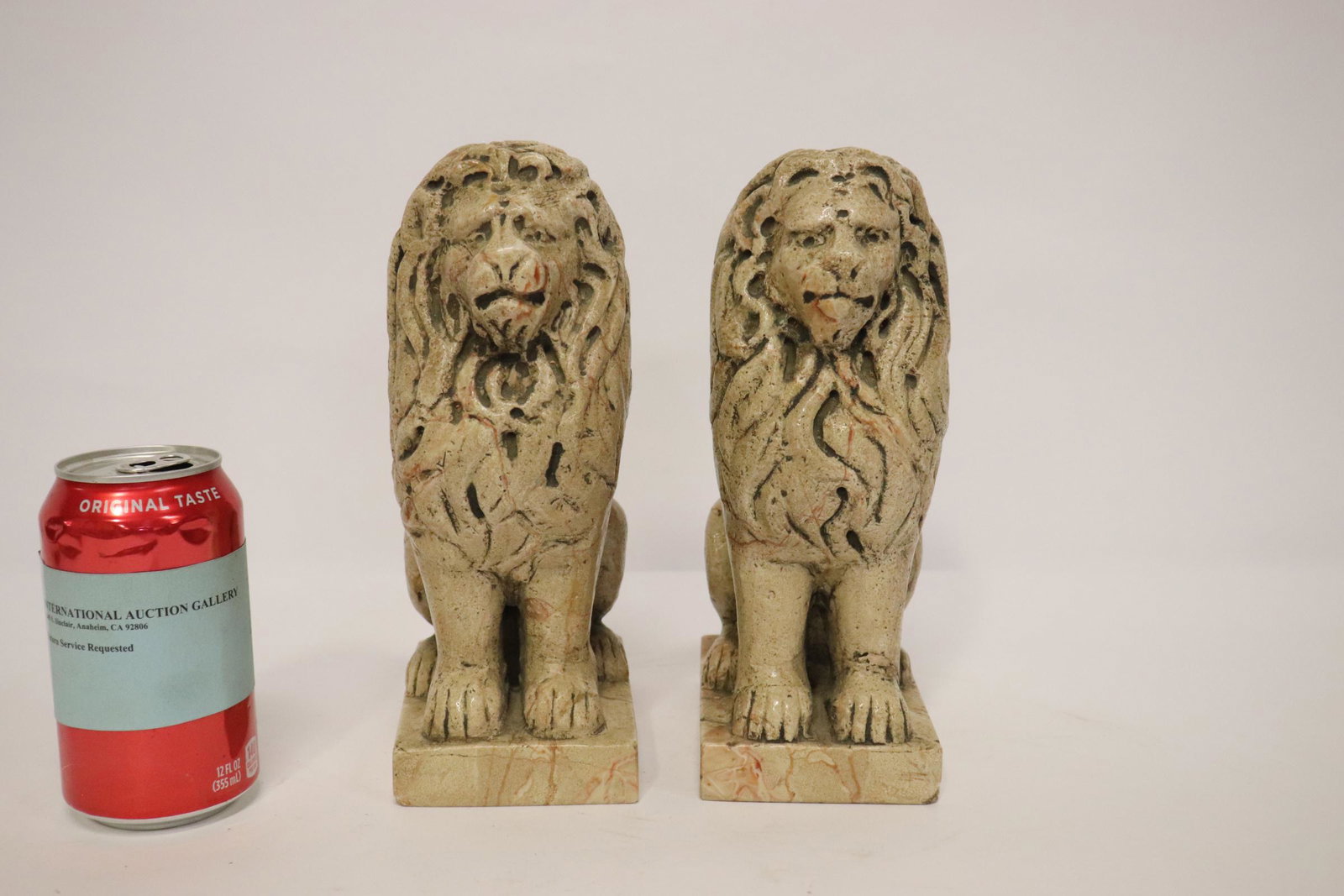 Pair table top stone carved lion, possible English (1 of 10)