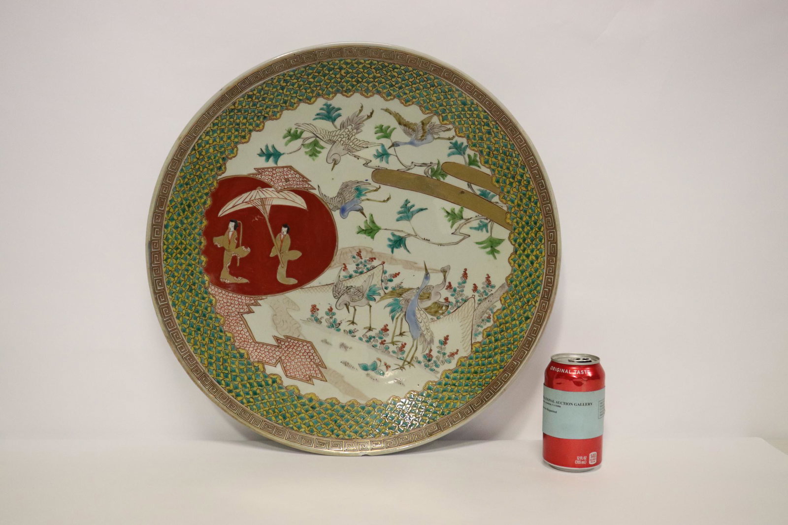 Large Japanese antique kutani charger: Large Japanese antique kutani charger (chip), 2.55"Hx18.6"dia