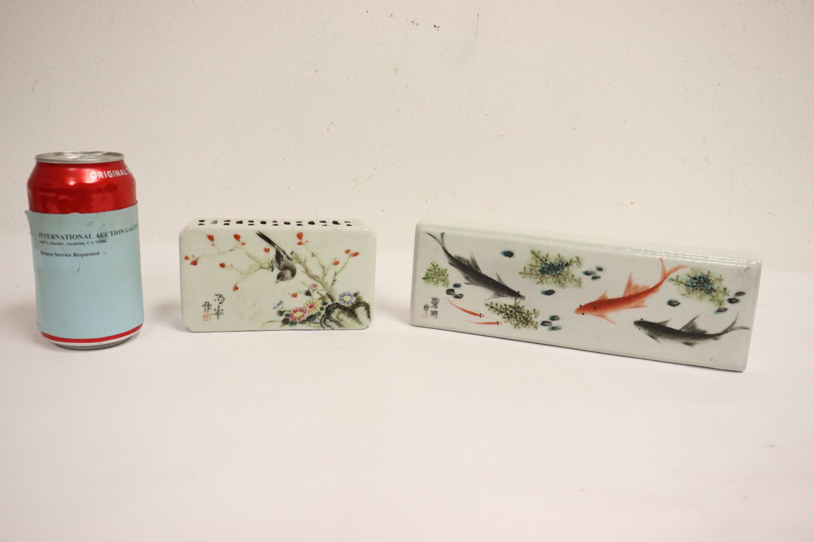 2 Chinese famille rose porcelain scroll weights (1 of 10)