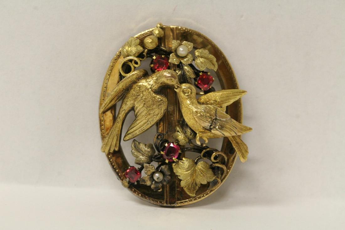 Victorian gold brooch w/ seed pearls & possible garnet (1 of 10)