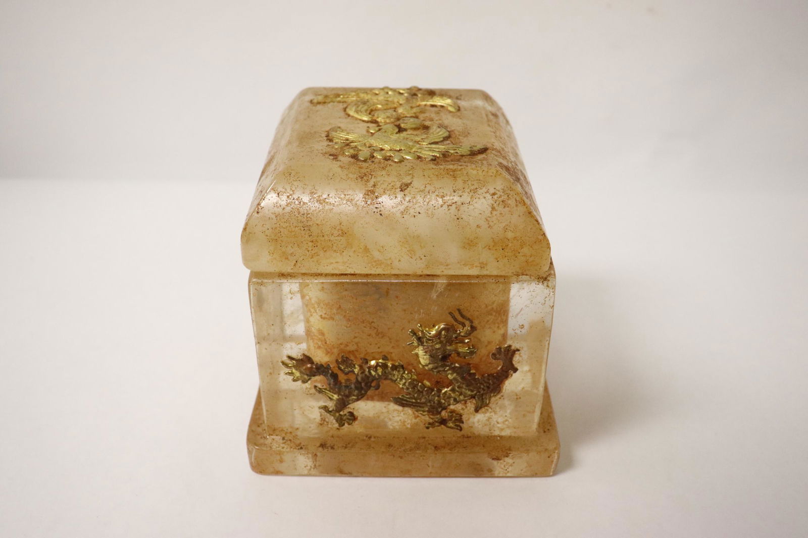 Chinese square crystal box with gilt bronze ormolu (1 of 8)