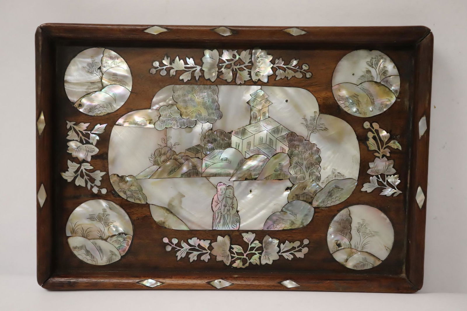 Antique Chinese rosewood tray w/ MOP inlaid (1 of 11)